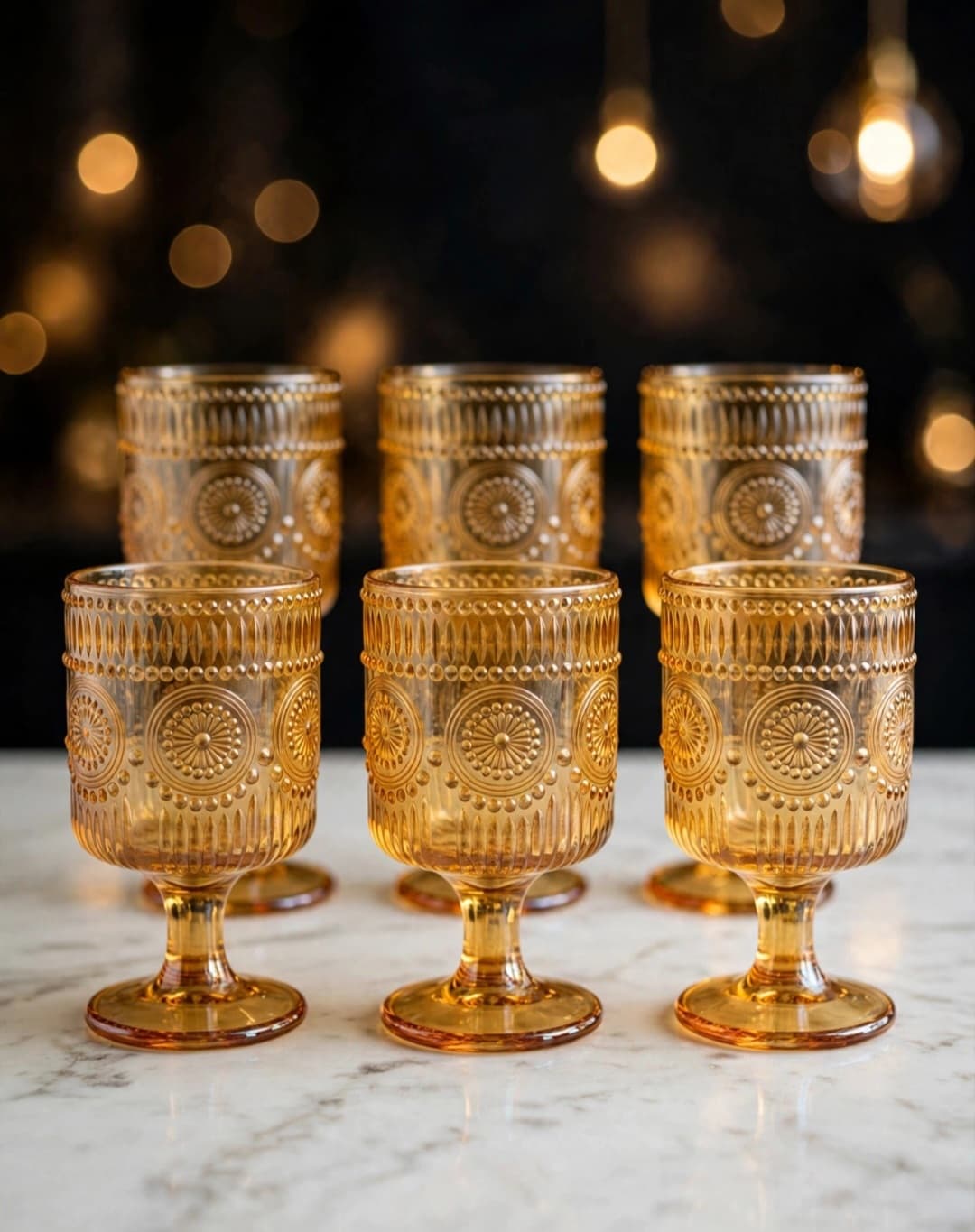 Vintage Amber Embossed Goblets
