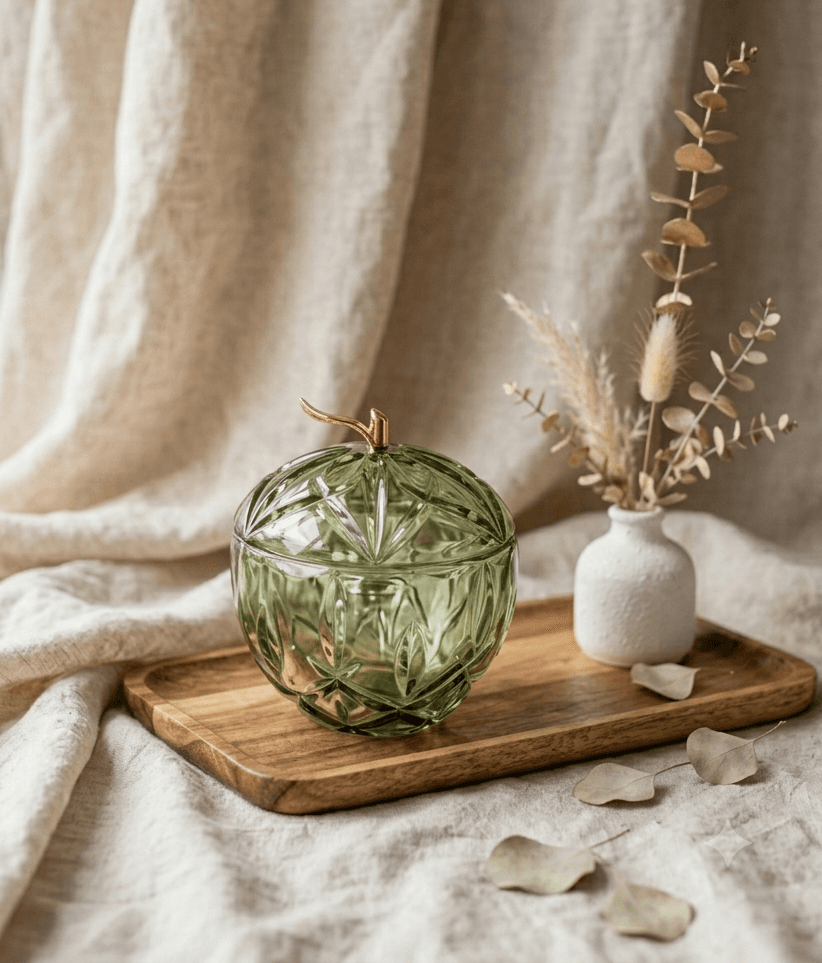 Green Apple-Shaped Crystal Jar