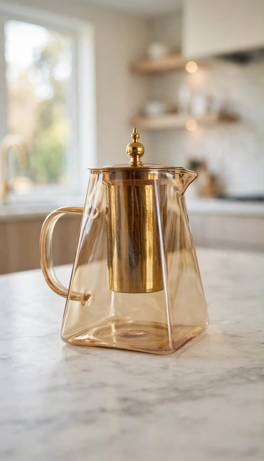 Amber Glass Teapot with Gold Infuser